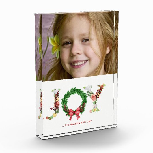 Eenvoudige Bloemen Kerstkrans Joy Script Custom Fotoblokken (Links)