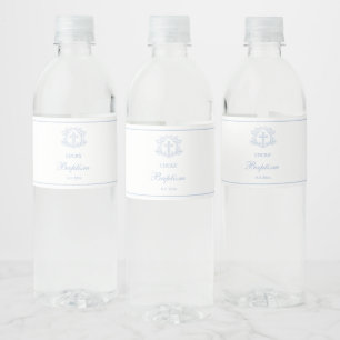 Eenvoudige Bloemen Licht Blauw Kruis Doop Waterfles Etiket