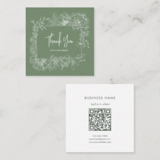 Eenvoudige Bloemen Natuurlijke Blad Groene QR Code Vierkante Visitekaartje