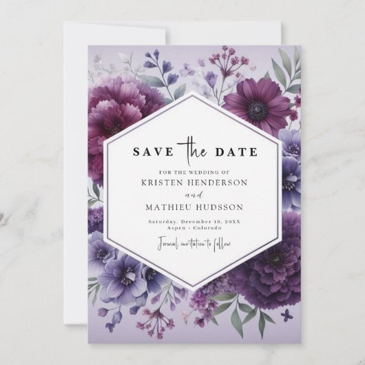 Eenvoudige Bloemen Paarse Bloemen Huwelijk Save The Date (Voorkant)
