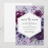 Eenvoudige Bloemen Paarse Bloemen Huwelijk Save The Date (Voorkant / Achterkant)