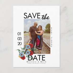 Eenvoudige Bloemen Rood Save The Dates Foto Briefk Briefkaart