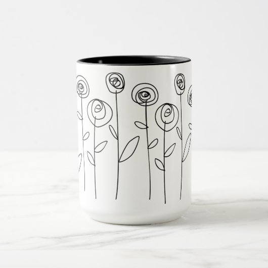 Eenvoudige Bloemen Tekenen Zwart-wit Mok (Midden)