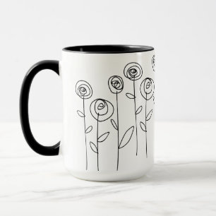 Eenvoudige Bloemen Tekening Zwart en Wit Mok
