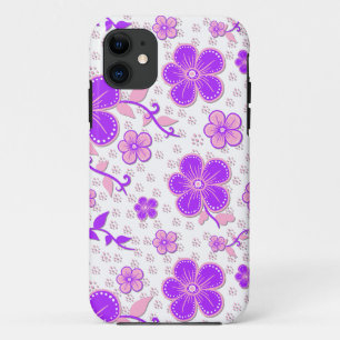 Eenvoudige Bloemen Waterverf Print Paarse en Roze iPhone 11 Hoesje