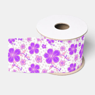 Eenvoudige Bloemen Waterverf Print Paarse en Roze Grosgrain Lint