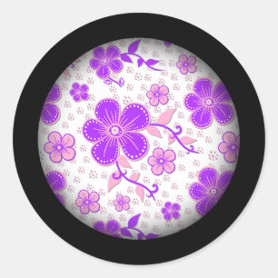 Eenvoudige Bloemen Waterverf Print Paarse en Roze Ronde Sticker
