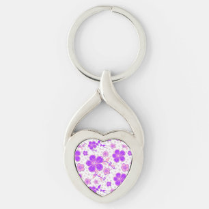 Eenvoudige Bloemen Waterverf Print Paarse en Roze Sleutelhanger