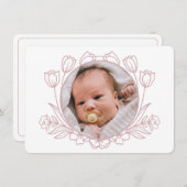 Eenvoudige Bloemen Wit Roze Doop Dank u kaart (Voorkant / Achterkant)