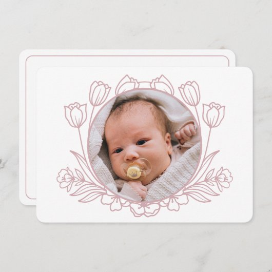 Eenvoudige Bloemen Wit Roze Doop Dank u kaart (Voorkant / Achterkant)