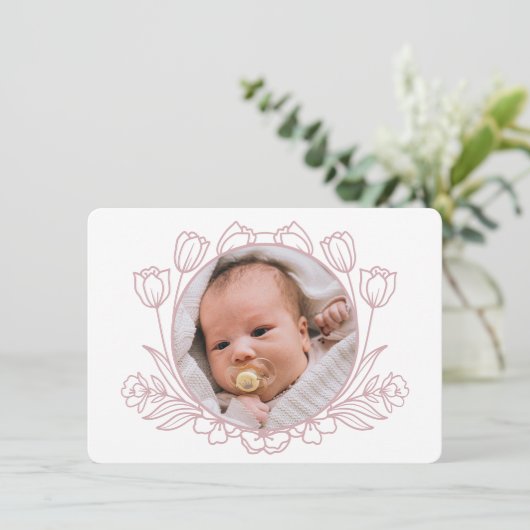 Eenvoudige Bloemen Wit Roze Doop Dank u kaart (Staand voorkant)