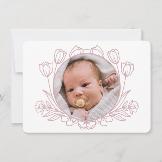 Eenvoudige Bloemen Wit Roze Doop Dank u kaart (Voorkant)