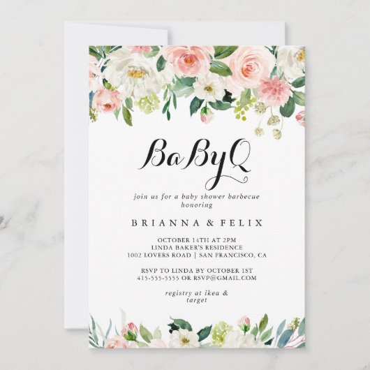 Eenvoudige bloemengroene babyQ Baby shower Barbecu Kaart (Voorkant)