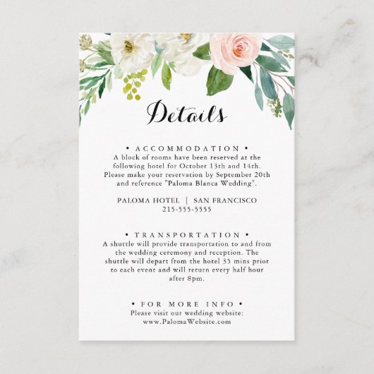 Eenvoudige bloemengroene loof bruiloft details informatiekaartje (Voorkant)