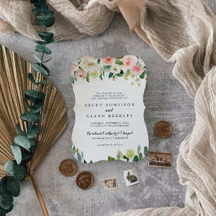 Eenvoudige bloemengroene loof traditionele bruilof kaart