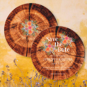 Eenvoudige bloemenrustieke houten boom Bark bruilo Save The Date