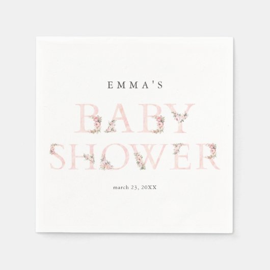 Eenvoudige bloementypografie Roze Baby shower Servet (Voorkant)