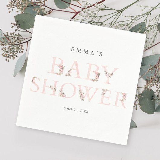 Eenvoudige bloementypografie Roze Baby shower Servet