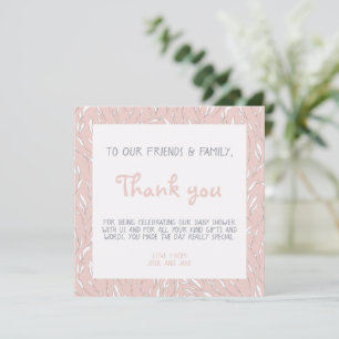 Eenvoudige bloemetjes baby shower roze dank je kaa kaart