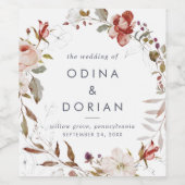 Eenvoudige bloemige bruiloft wijn etiket (Enkel label)