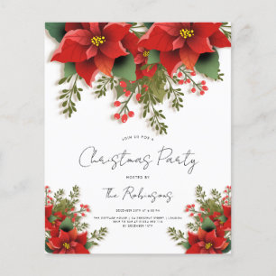 Eenvoudige bloemige kerstfeest uitnodigingsmenu flyer