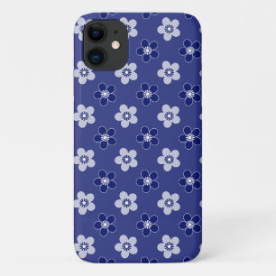 Eenvoudige bloemige massief blauw patroon retro kl iPhone 11 hoesje