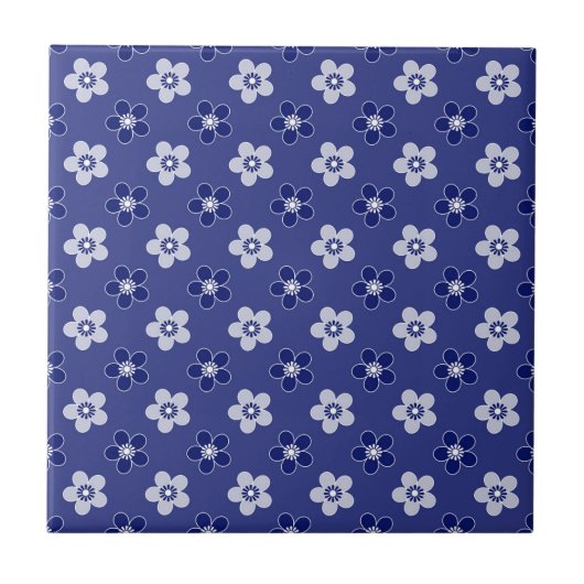 Eenvoudige bloemige massief blauw patroon retro kl tegeltje (Voorkant)