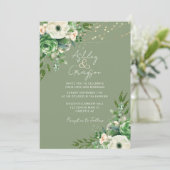 Eenvoudige bloemige saliegroene bruiloft kaart (Staand voorkant)