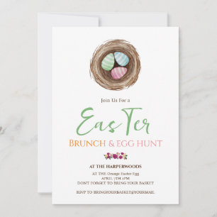 Eenvoudige bloemige waterverf paasbrunch eierjacht kaart