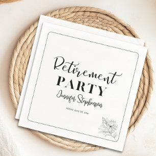 Eenvoudige bloemtypografie pensioenfeest servet