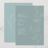 Eenvoudige bloestige blauwe bruiloft kaart (Voorkant / Achterkant)