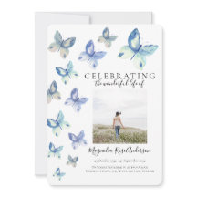 Eenvoudige Blue Butterfly-begrafenisuitnodiging
