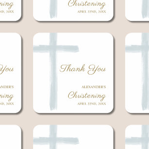 Eenvoudige Blue Cross Dank U Doop Vierkante Sticker