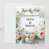 Eenvoudige Blush Floral Wedding Sla de datum Kaart (Voorkant / Achterkant)