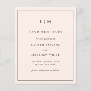 Eenvoudige Blush Pink Budget Wedding Save the Date