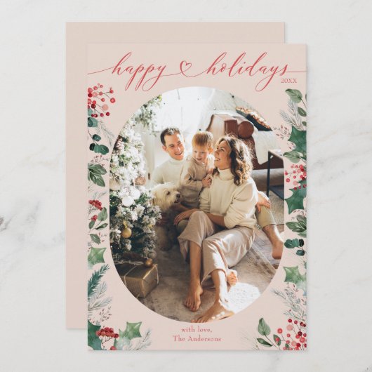 Eenvoudige Blush Roze Blad Foto  Feestdagenkaart (Voorkant / Achterkant)