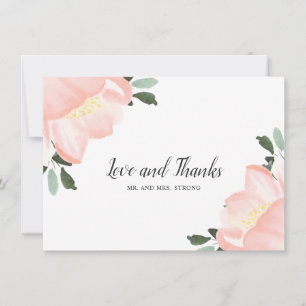 Eenvoudige Blush Roze Bloemen Elegante Bruiloft Bedankkaart