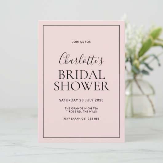 Eenvoudige Blush Roze Bridal Shower-uitnodiging Kaart (Staand voorkant)