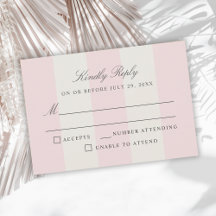 Eenvoudige Blush Roze Cabana Strepen Huwelijk RSVP