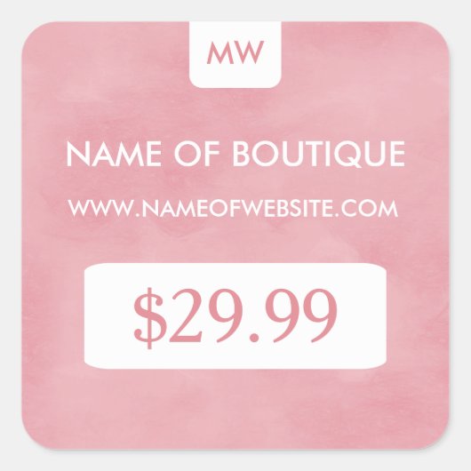 Eenvoudige Blush Roze Chic Boutique Monogram Prijs Vierkante Sticker (Voorkant)