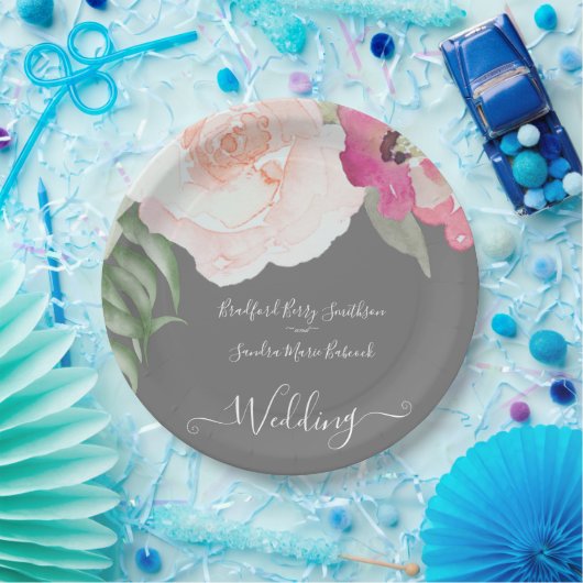 Eenvoudige Blush Roze Fushia Bloemen Bruiloft Papieren Bordje (Feest)