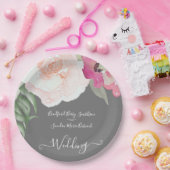 Eenvoudige Blush Roze Fushia Bloemen Bruiloft Papieren Bordje (Feest)