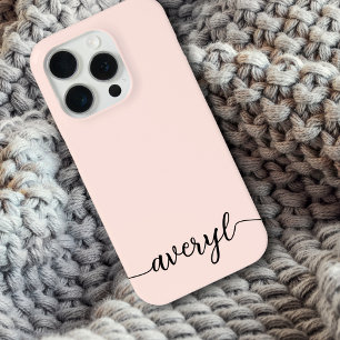 Eenvoudige Blush Roze Meisjesachtige Script Monogr iPhone 15 Pro Case
