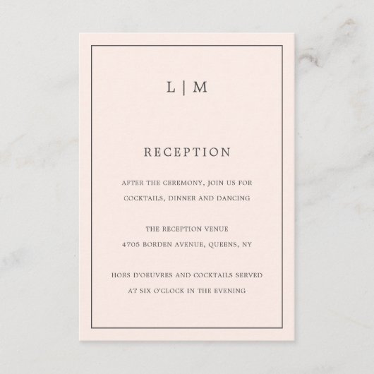 Eenvoudige Blush Roze Monogram Elegante Huwelijk Informatiekaartje (Voorkant)