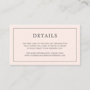 Eenvoudige Blush Roze Monogram Elegante Huwelijk Informatiekaartje