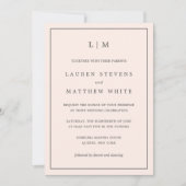 Eenvoudige Blush Roze Monogram Elegante Huwelijk Kaart (Voorkant)