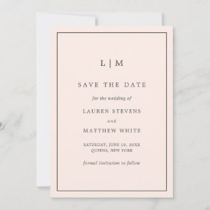 Eenvoudige Blush Roze Monogram Elegante Huwelijk Save The Date