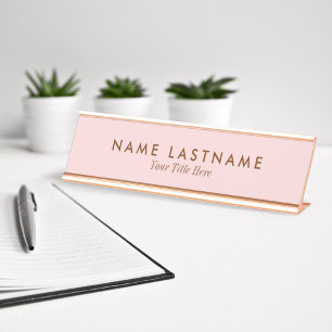 Eenvoudige Blush Roze Pastel Lichte Naam Titel Bureau Naambordje