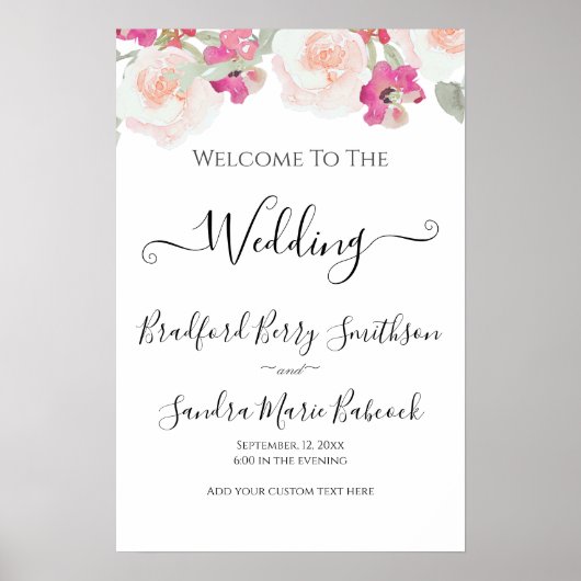 Eenvoudige Blush Roze Raspberry Bloemen Trouwbord Poster (Voorkant)