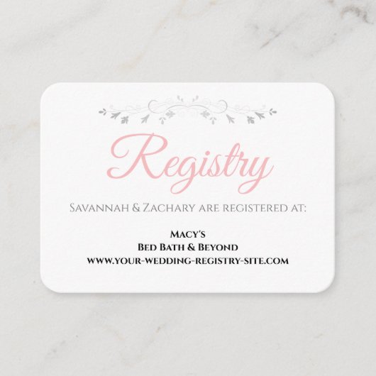 Eenvoudige Blush Roze Zilver Bloeien Bruiloft Regi Informatiekaartje (Voorkant)